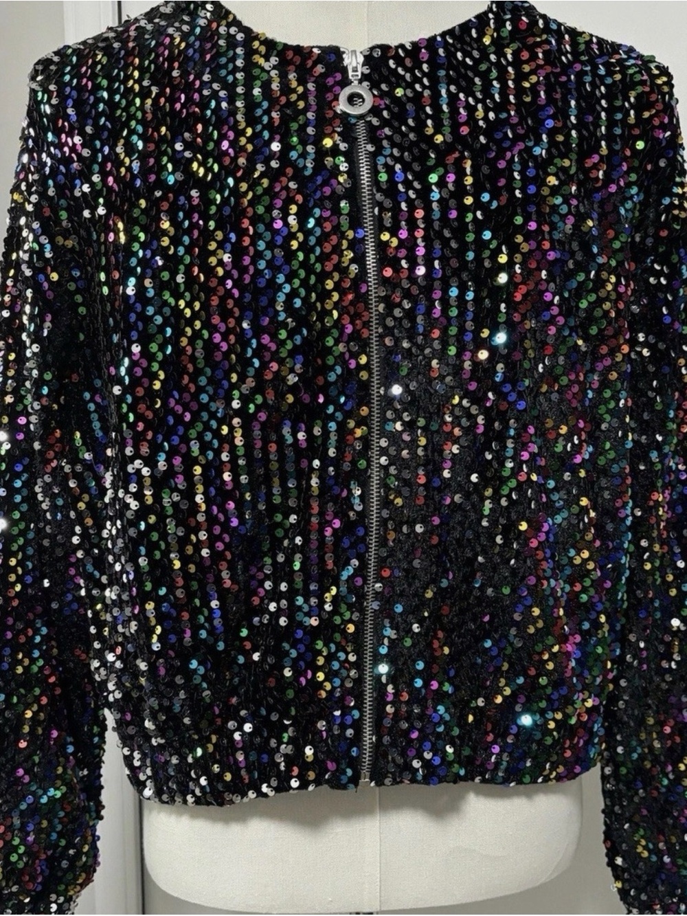 12th Tribe Ozzy Multi Sequin Zip Up Bomber Jacket - Picture 4 of 6